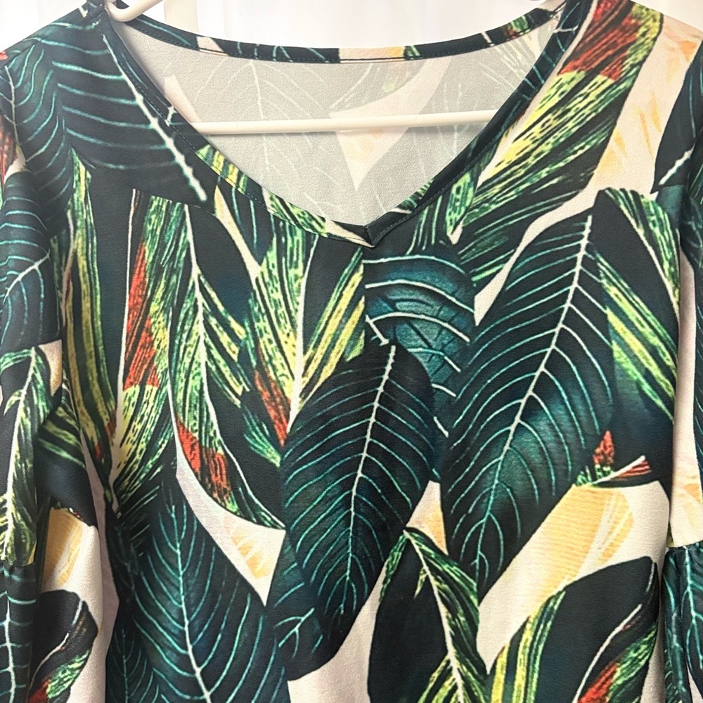 Tropical Print Dress with Ruffle Sleeves - Picture 5 of 10